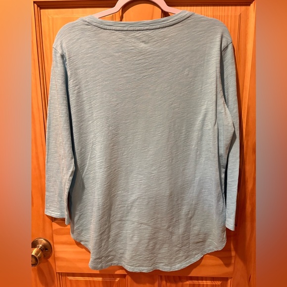 "ESCAPE by Habitate clothes Blue Long Sleeve Cat Print Top women’s Small - Picture 2 of 9